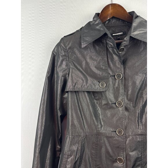 Women’s Attitude by Jay Manuel Size 12 Shiny Black/Grey Trench Coat with Removab - Picture 2 of 7